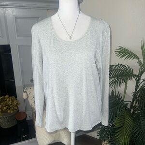J. Jill Perfect Pima Light Gray Scoop Neck Long Sleeve Top L Petite
